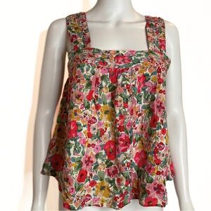 Natural Life Floral Print Pleated Tank Top Womens S SZ Romantic Summer Garden